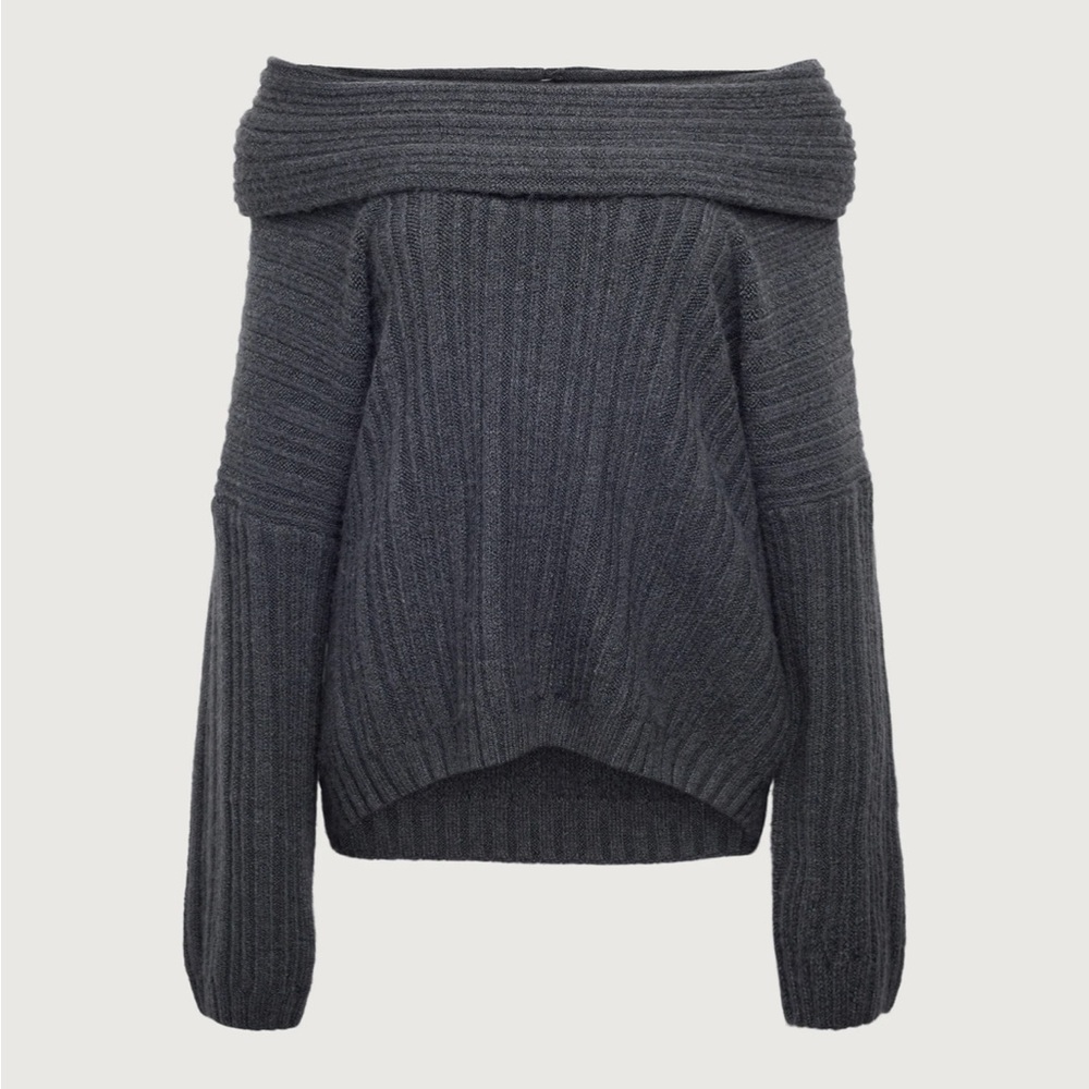 OAK + FORT Gray Oversized Slouchy Off-the-Shoulder Sweater